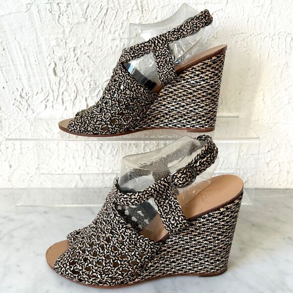 Castaner Woven Raffia & Leather Sandal 4-3/8" Wedge Heel Slingback-Women's 40/9 - Picture 2 of 9